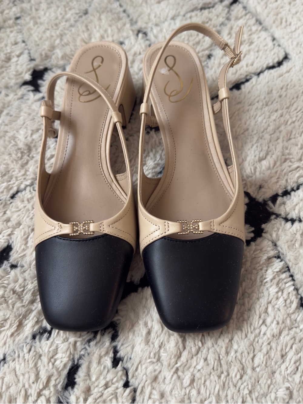 Sam Edelman Two-Tone Black and Beige Slingback Mules